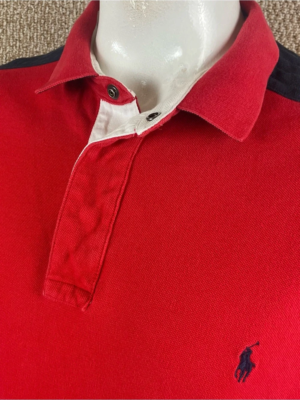 Vintage Polo Ralph Lauren Rugby Shirt 2XLT Short Sleeve Red Snap Collar 90s 387